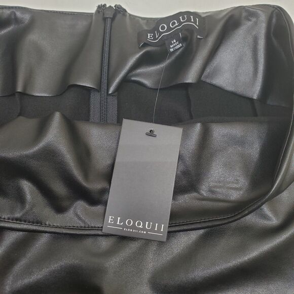 Eloquii Faux Leather Black Pencil Midi Skirt Women's Size 14 Party Event NWT - Picture 3 of 15